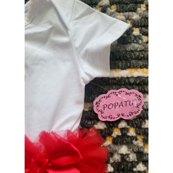 Popatu Baby Girl's 18 Months Christmas Reindeer Bow Holiday Bodysuit White/Red - Picture 2 of 9